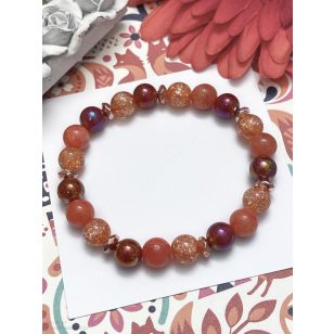   ŐSZI NAPSÜTÉS ásványkarkötő (roppantott hegyikristály, jáde, karneol aura, hematit)