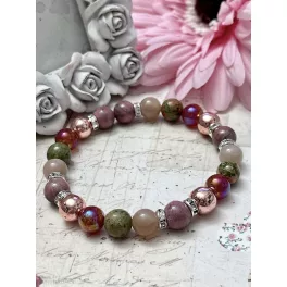   ŐSZI ÉRZÉKEK ásvány karkötő (holdkő, karneol, unakit, rosegold hematit, rodonit)