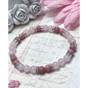   SEBEK A SZÍVEDEN rodokrozit és rózsakvarc ásványkarkötő 6 mm