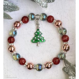   KARÁCSONYVÁRÓ karkötő (napfény aura, roppantott hegyikristály, rosegold hematit)