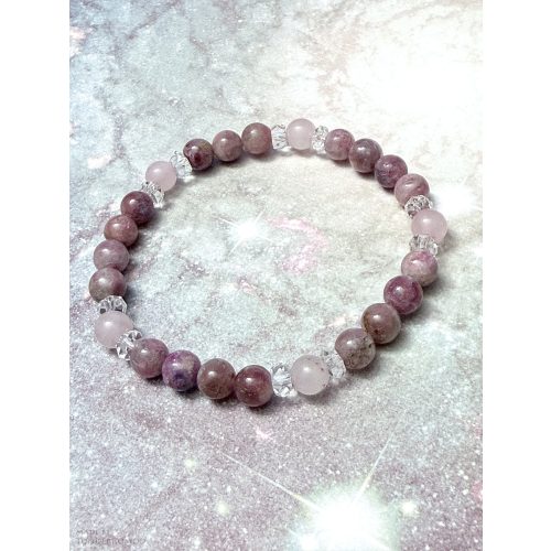 NŐI VÉDELMEZŐ rubellit, rózsakvarc és hegyikristály ásványkarkötő