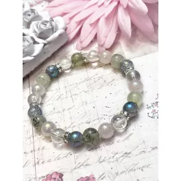   GYENGÉD ÉRINTÉS angyal aura, rózsakvarc aura, prehnit és aurakvarc ásvány karkötő