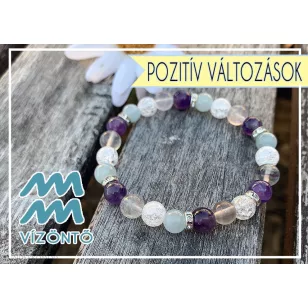   POZITÍV VÁLTOZÁSOK ametiszt, hegyikristály, fluorit és akvamarin ásványkarkötő (nem csak Vízöntőknek)