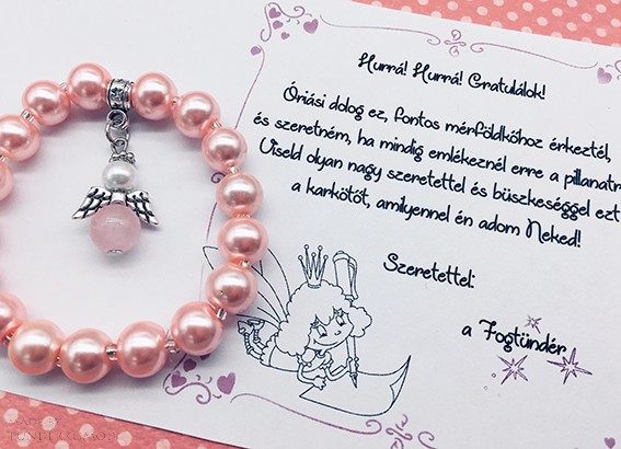 A FOGTÜNDÉR AJÁNDÉKA - rózsakvarc angyalkás karkötő A FOGTÜNDÉR AJÁNDÉKA - rózsakvarc angyalkás karkötő